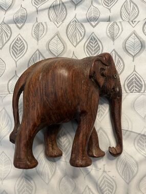 Source Unknown Brown Hand-Carved Wooden Elephant Sculpture